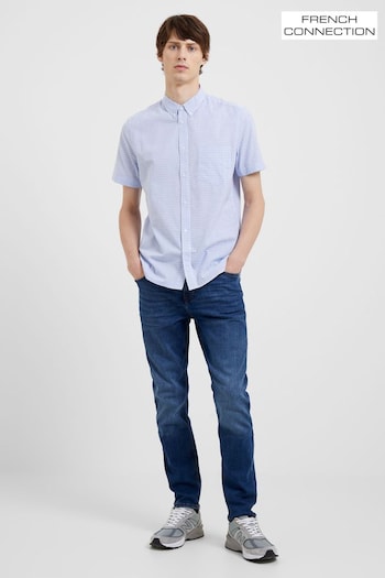 French Connection Sky Gingham Pocket Short Sleeve Shirt (T51297) | £30