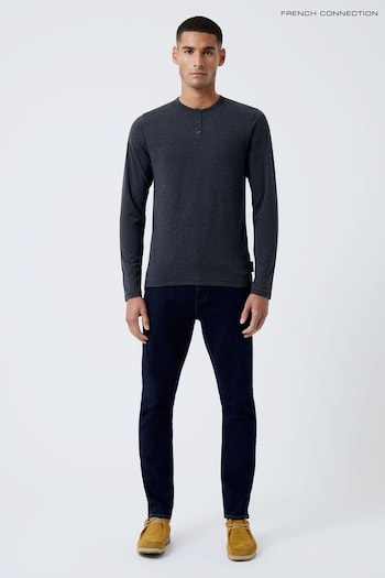 French Connection Charcoal Henley Long Sleeve T-Shirt (T51331) | £14