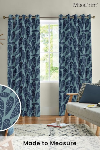 MissPrint Blue Leaf Tropics Made to Measure Curtains (T51359) | £91
