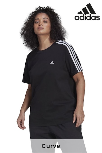 adidas Black Curve Essentials Slim 3-Stripes T-Shirt (T51448) | £23