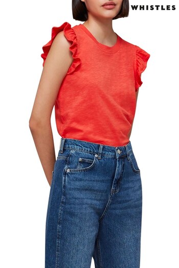 Whistles Red Frill Cap Sleeve T-Shirt (T51494) | £45