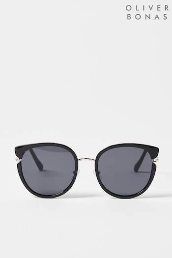 Oliver Bonas Metal Arm Cat Eye Black Sunglasses (T51829) | £28