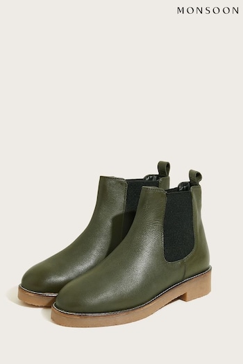 Monsoon Green Chiswick Leather Chelsea Boots (T51894) | £75