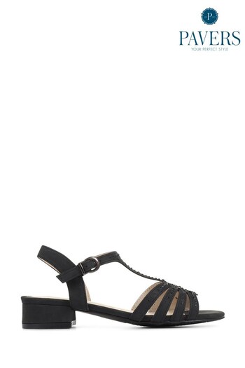 Pavers Black T-Bar Sandals (T52157) | £38