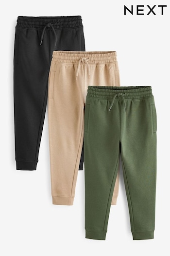 Khaki Green/Tan Brown/Black Slim Fit Joggers 3 Pack (3-16yrs) (T52195) | £25 - £40