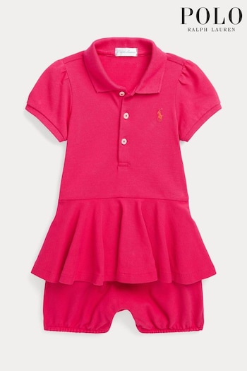 Polo Pique Ralph Lauren Baby Pink Peplum Romper (T52199) | £59