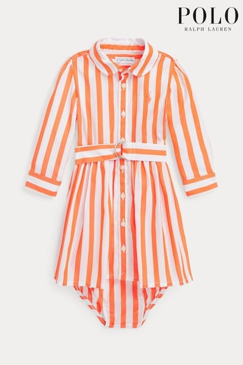 Polo Ralph Lauren Cintos Orange Striped Shirt Dress (T52200) | £105