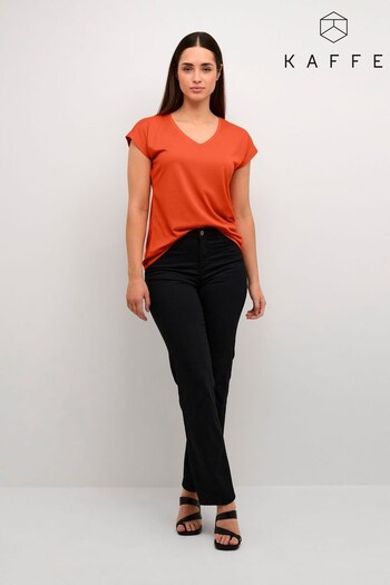 Kaffe Orange Lise V-Neck Short Sleeve T-Shirt (T52216) | £35