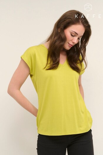 Kaffe Green Lise V-Neck Short Sleeve T-Shirt (T52219) | £17.50