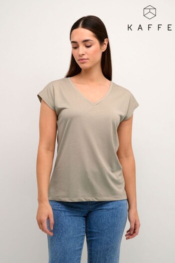 Kaffe Grey Lise V-Neck Short Sleeve T-Shirt (T52229) | £35