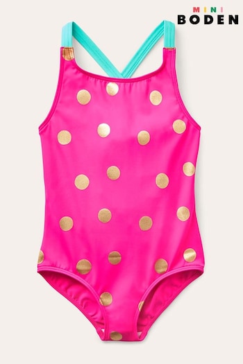 Boden Pink Cross-Back Printed Swimsuit (T52833) | £17 - £19