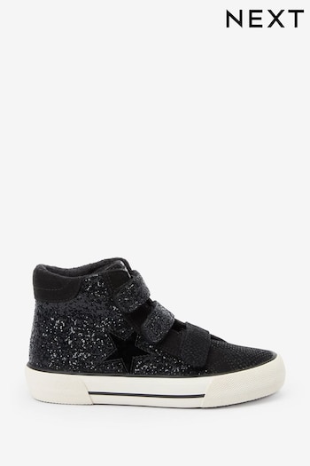 Black Wide Fit (G) Glitter Touch Fastening High Top Trainers (T52973) | £26 - £32