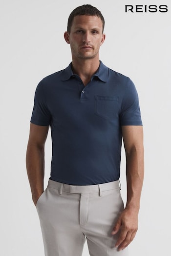 Reiss Steel Blue Hendrix Mercerised Polo T-Shirt (T53156) | £68