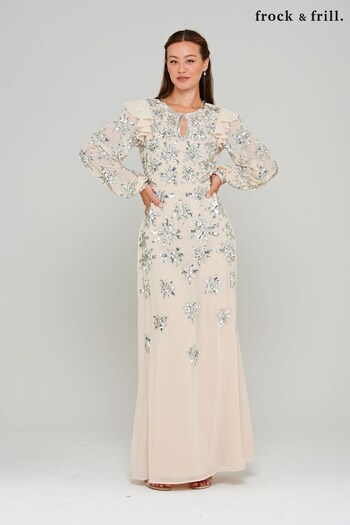 Frock and Frill Cream Embroidered Maxi Dress (T53225) | £185