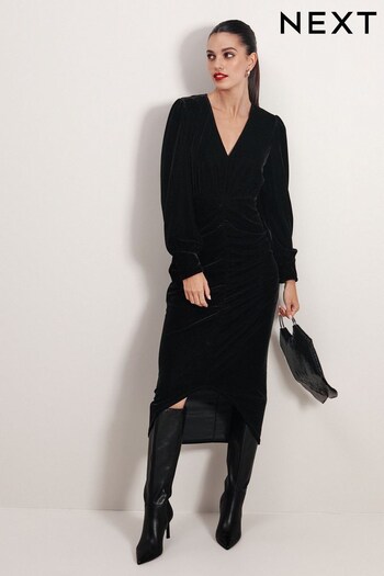 Black Velvet Midi Dress (T53625) | £52