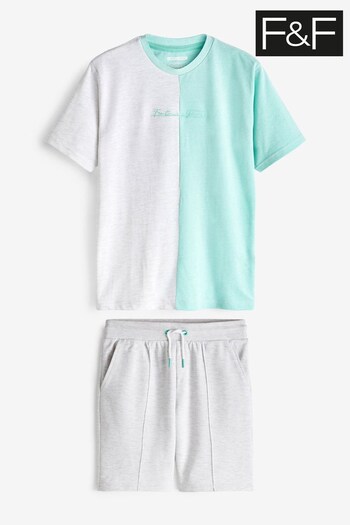 F&F Grey Two Tone Pique T-Shirt and Shorts Set (T53890) | £14 - £18