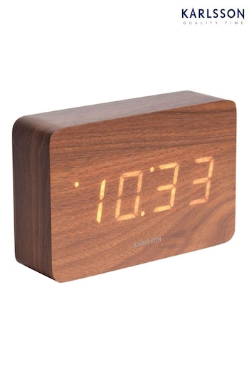 Karlsson White Dark Wood Veneer Square Digital Alarm Clock (T53933) | £57