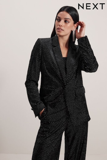 Black Tailored Velvet Embellished Single Breasted Blazer (T54041) | £76