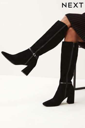 Black Forever Comfort® With Motionflex Square Toe Knee High Boots (T54048) | £110
