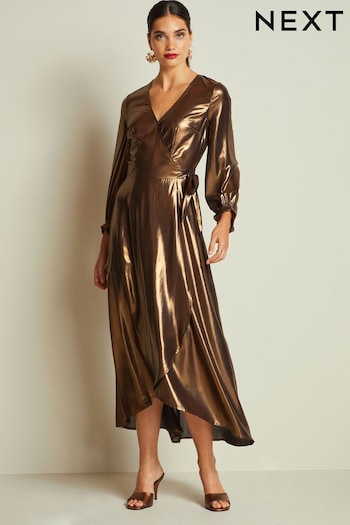 Bronze Metallic Wrap Front Midi Dress (T54060) | £85
