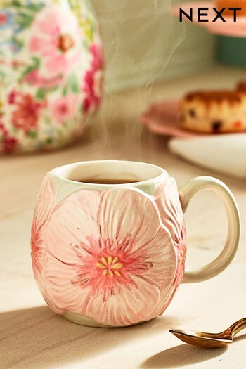 Pink Flower Textured Mug (T54134) | £7
