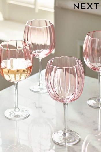 Set of 4 Pink Ottilie Wine Glasses (T54154) | £32