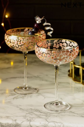 Set of 2 Pink Leopard Print Coupe Glasses (T54161) | £18