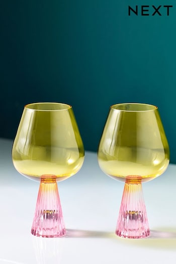 Set of 2 Yellow Aubrie Bright Wine Glasses (T54162) | £24