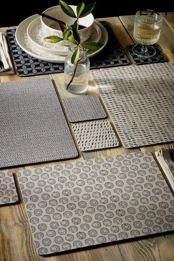 Set of 4 Grey Global Print Corkback Placemats And Coasters (T54231) | £18