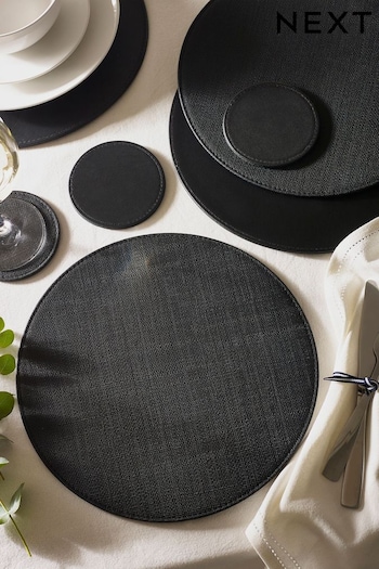 Set of 4 Black Reversible Faux Leather Placemats and Coasters Set (T54243) | £22