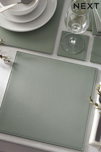 Set of 4 Sage Green Reversible Faux Leather Placemats and Coasters Set (T54244) | £22