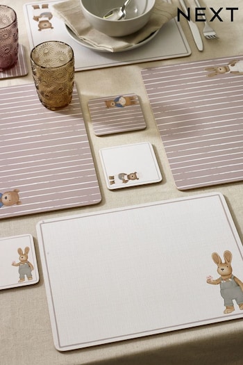 Set of 4 Natural Bertie Bear and Rosie Rabbit Corkback Placemats and Coasters (T54247) | £18