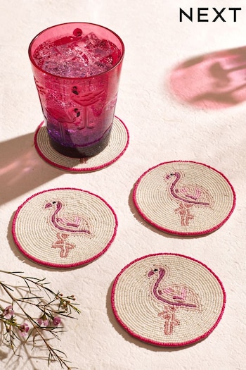 Set of 4 Pink Flamingo Beaded Coasters (T54248) | £14