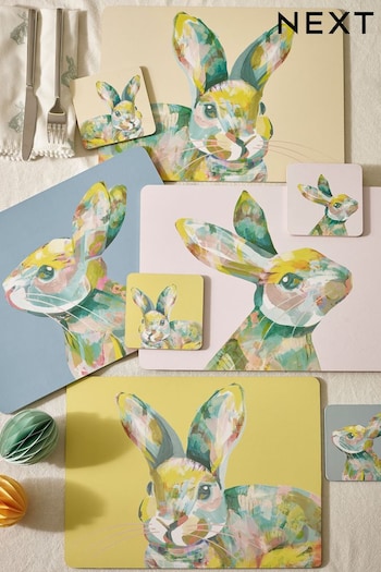 Set of 4 Yellow Bunny Rabbit Corkback Placemats And Coasters (T54249) | £18