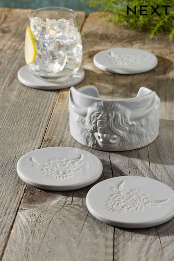 Set of 4 Grey Hamish Ceramic Coasters (T54253) | £14