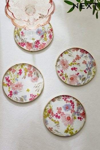 Set of 4 Pink Lisse Floral Glass Coasters (T54257) | £16