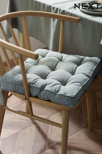 Sage Green Linen-Look Padded Cotton Seat Pad (T54260) | £16