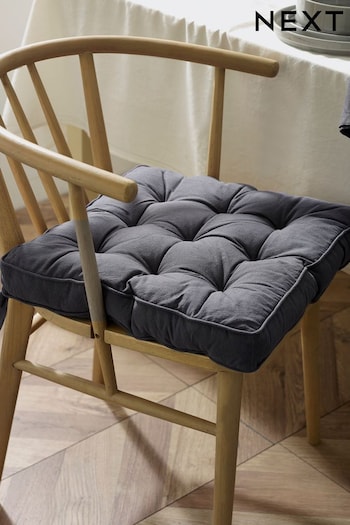 Charcoal Grey Linen-Look Padded Cotton Seat Pad (T54261) | £16