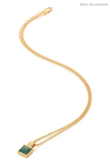 Hot Diamonds X Jac Jossa Gold Tone Revive Malachite Square Pendant Necklace (T54846) | £80