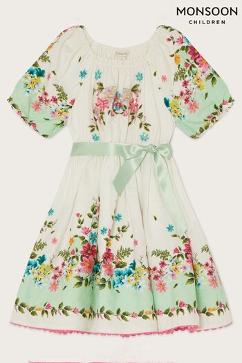 Monsoon White Floral Border Jacquard Dress (T54896) | £50 - £55