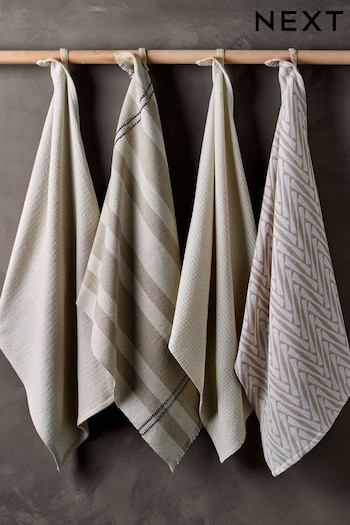 Set of 4 Natural Mixed Design Woven Tea Towels (T54902) | £18