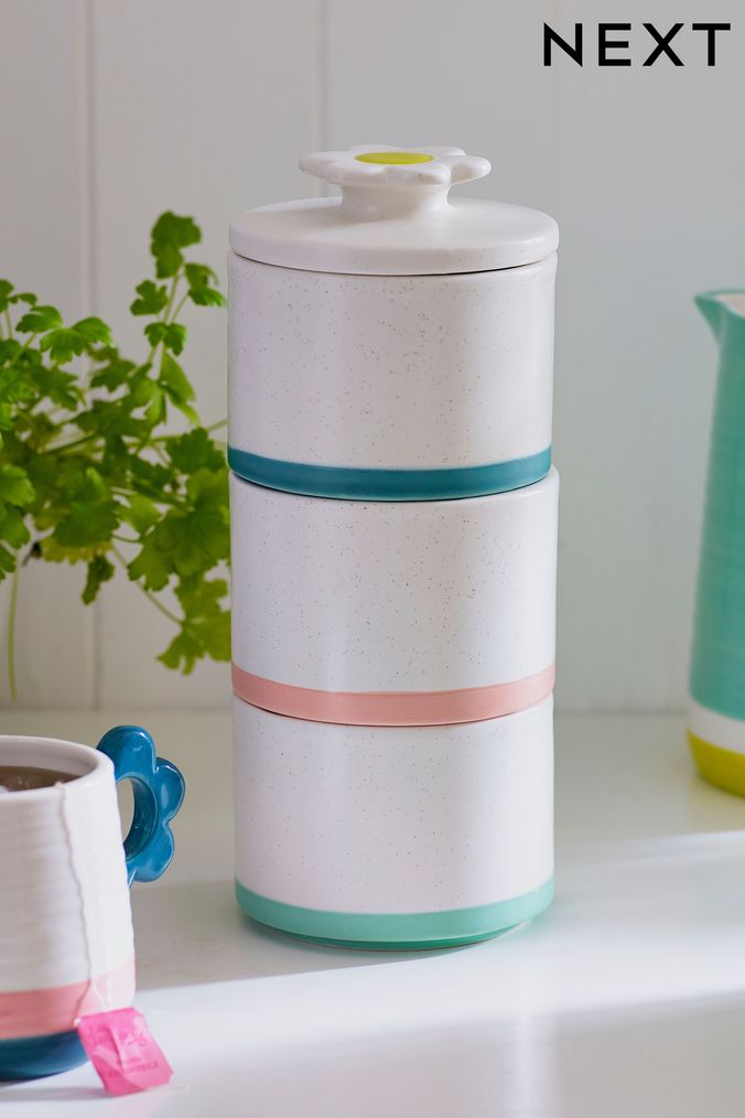 Stackable tea coffee outlet sugar canisters next