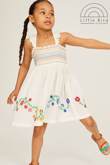 Little Bird by Jools Oliver White Shirred Strappy Floral Embroidered Dress (T54970) | £24 - £30