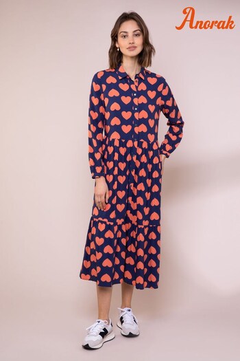 Anorak Blue Graphic Heart Ecovero Midi Shirt Dress (T55053) | £89