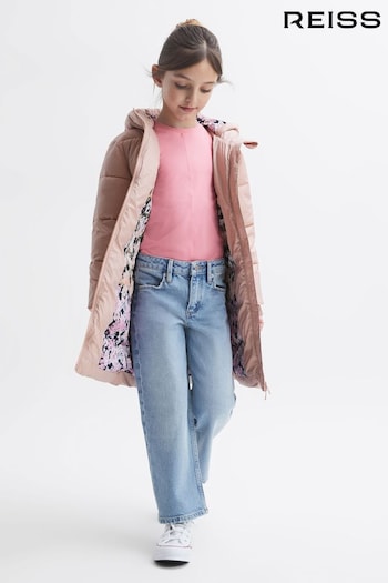 Reiss Pink Tia Senior Longline Quilted Hooded Coat (T55104) | £108