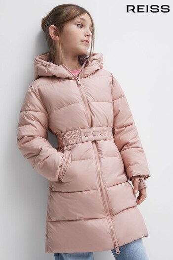 Reiss Pink Tia Junior Water Resistant Quilted Hooded Coat (T55106) | £98