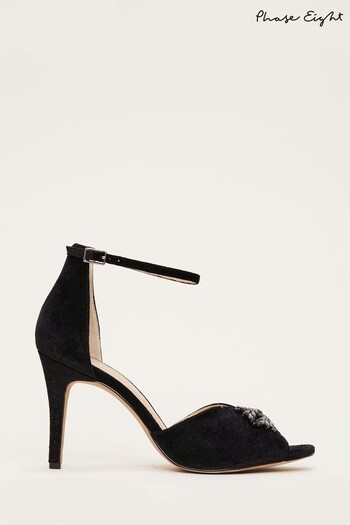 Phase Eight Black Jewel Front Velvet Sandals (T55181) | £119