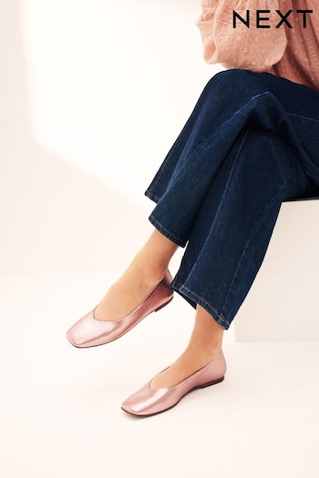 Pink Signature Leather Hi Cut Ballerina Shoes (T55214) | £39