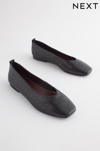 Black Signature Leather Hi Cut Ballerina Shoes (T55216) | £42
