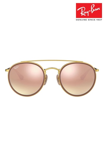 Ray-Ban Gold Round Double Bridge Sunglasses (T55247) | £166